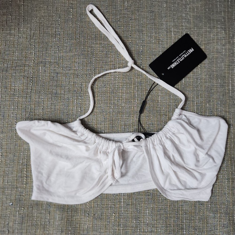 NWT Pretty Little Things Size 4 White Tie Halterneck Crop Top - Picture 3 of 9
